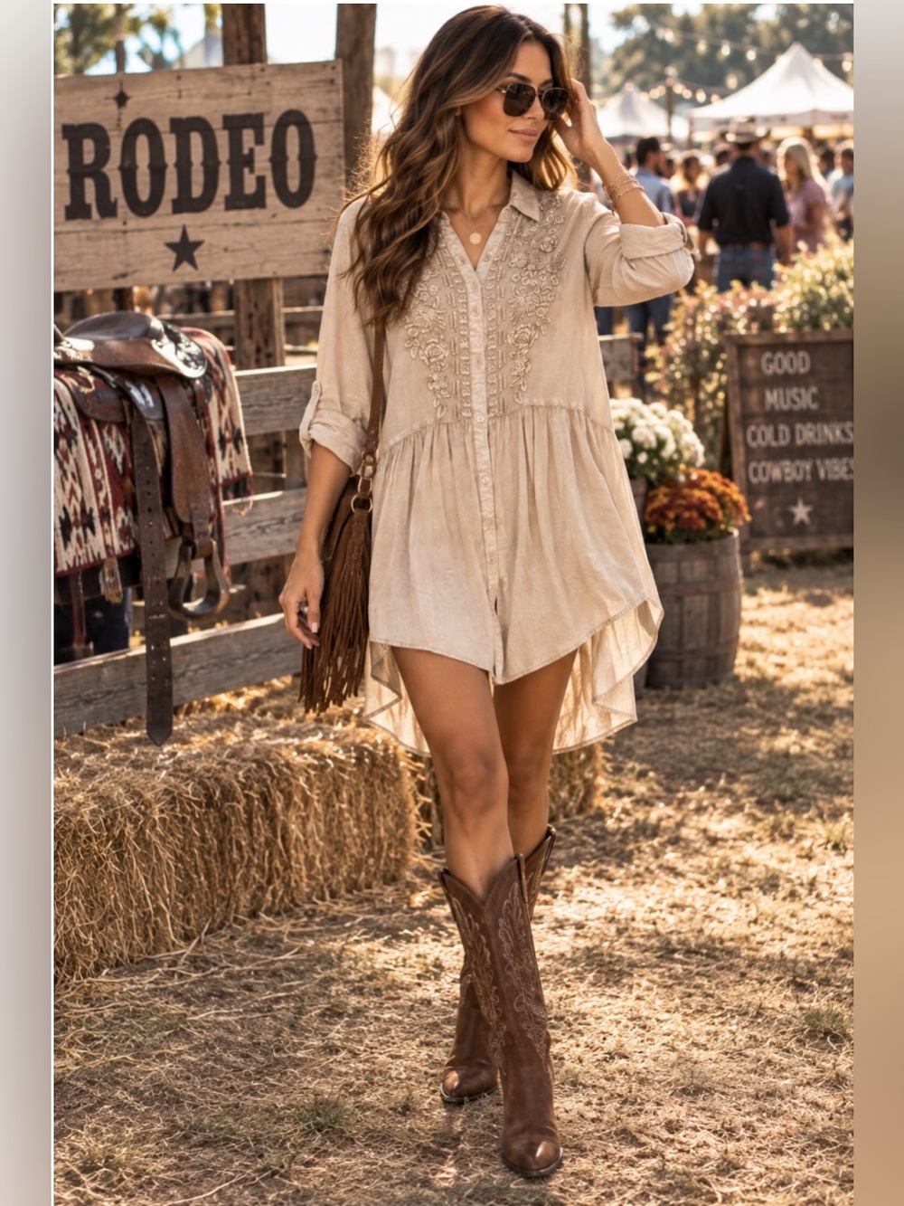 Solitaire Embroidered High Low Boho Tunic Top Western Festival